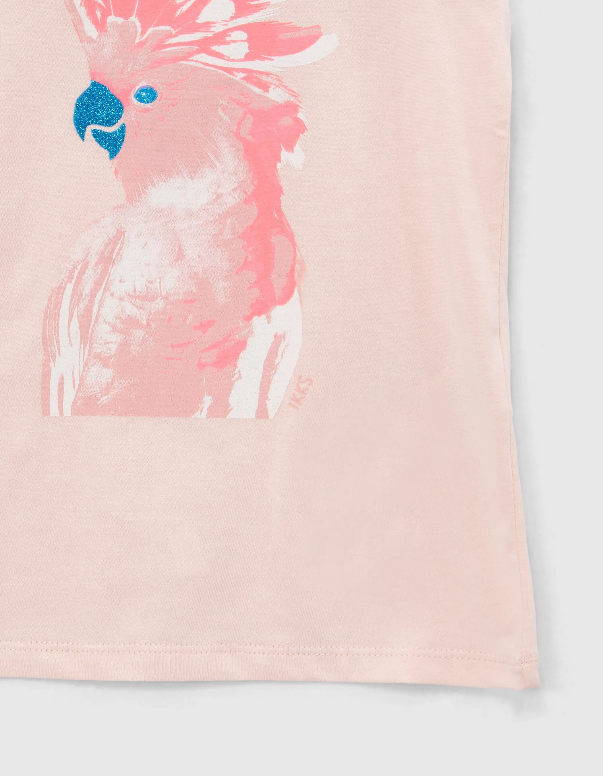 Girls' Parrot Sequin Blue Glitter Visual Pink T-Shirt