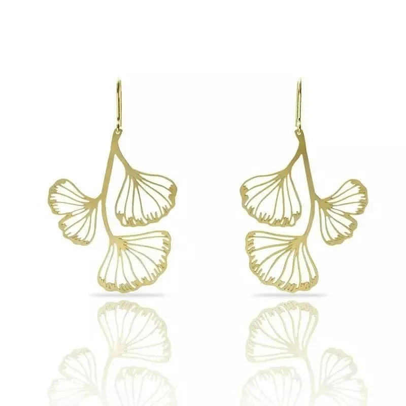 Gold Ginkgo Leaf Large Thin Loop Earrings