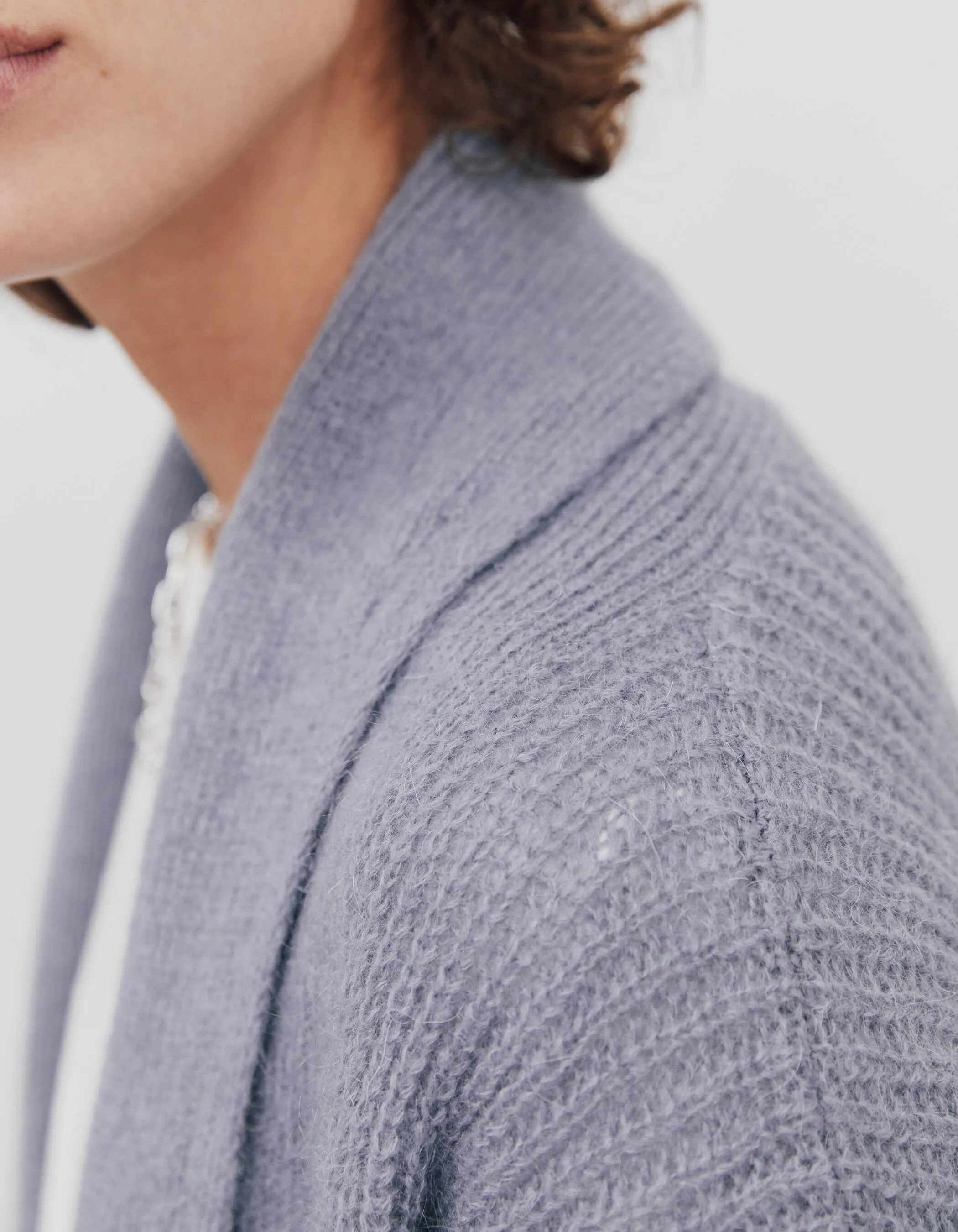 Gray marled knit faux fur effect women's cardigan