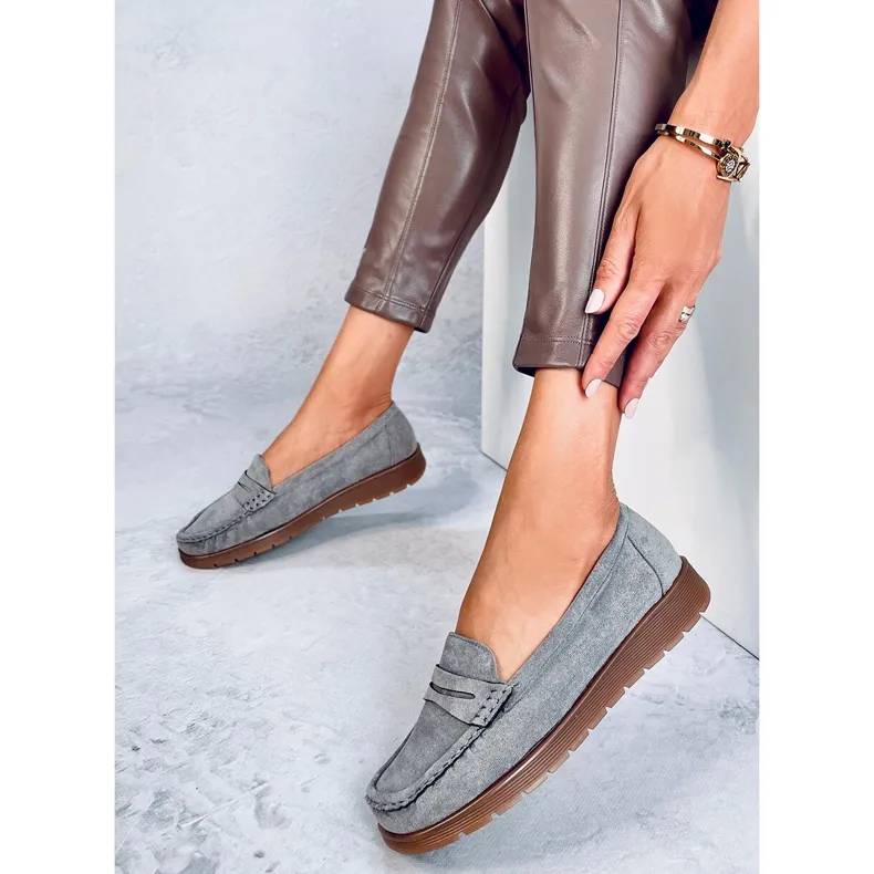 Gray Suede Moccasins with Leather Insole by Marit