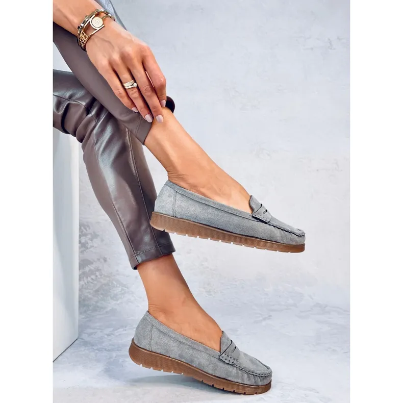 Gray Suede Moccasins with Leather Insole by Marit