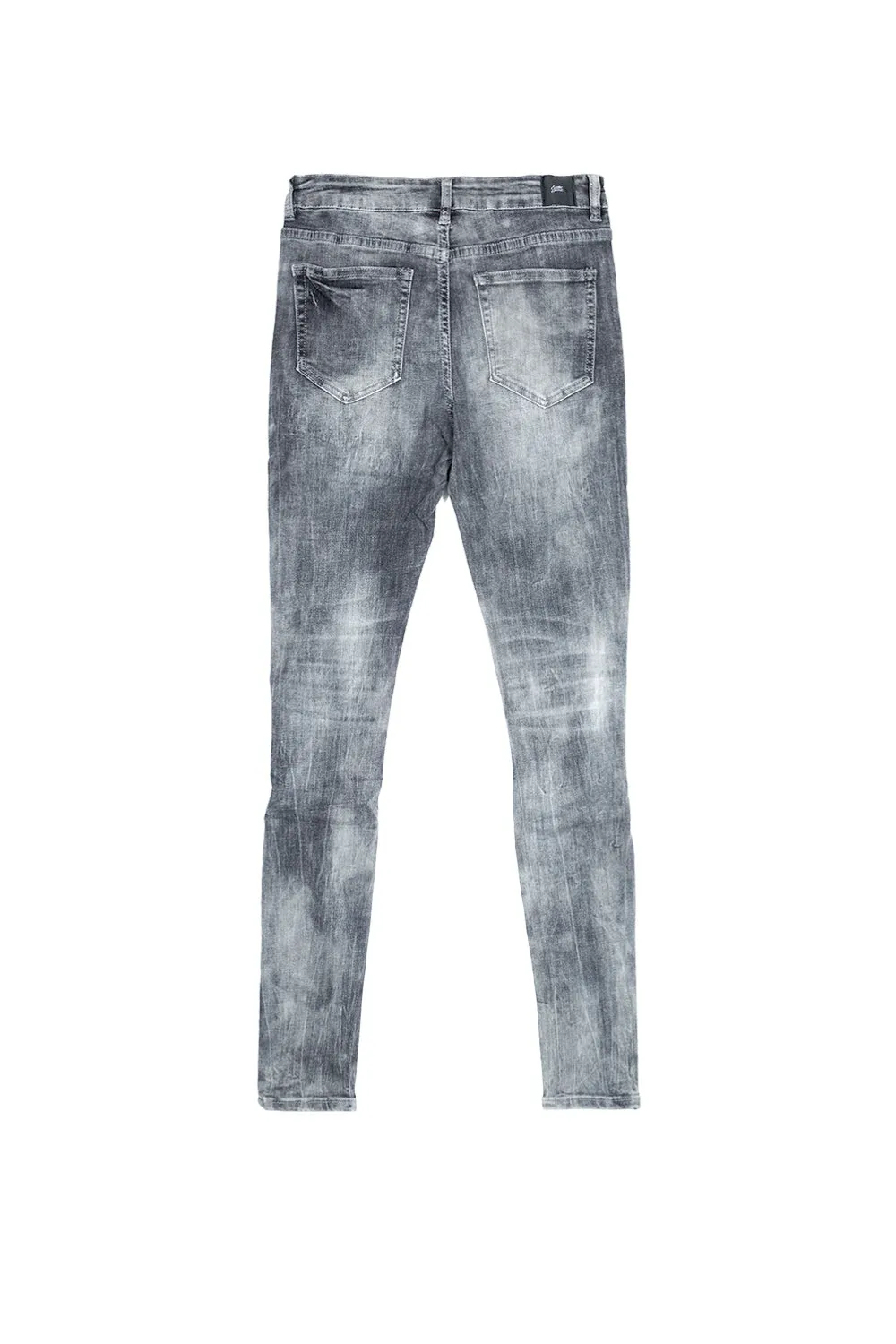 Grey Knee-Ripped Biker Jeans