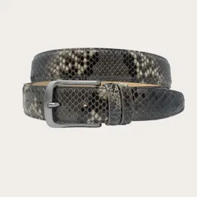 High-waisted anthracite gray python leather belt