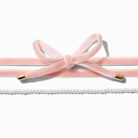 Imitation Pearl Choker Necklace with Pink Bow - Set of 2