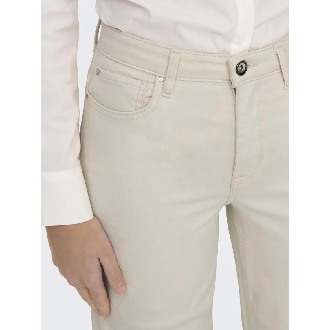 Wide leg high waist ecru cotton pants with zippered front by Tess | 3 Suisses.