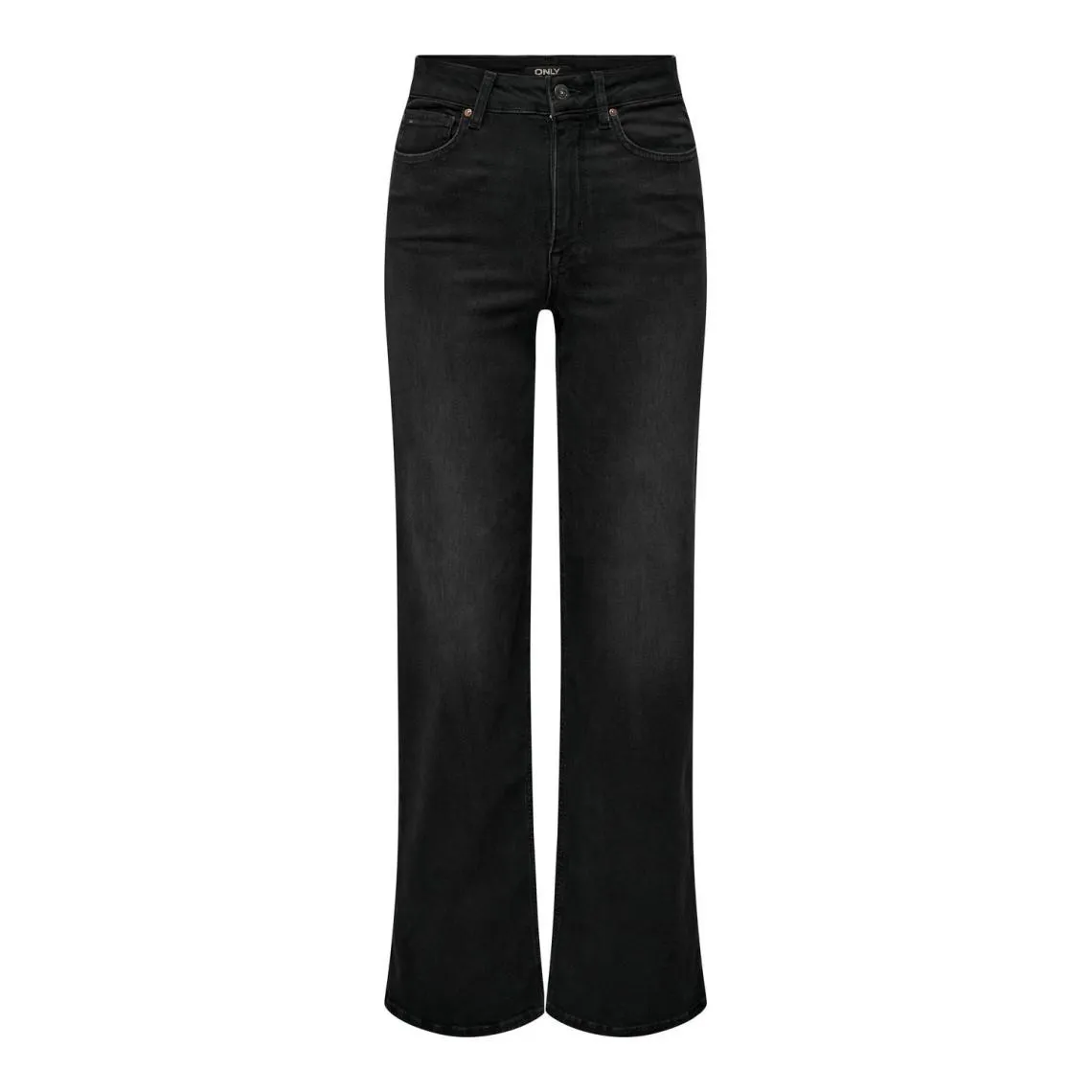 Wide Leg High Waisted Black Cotton Jeans with Zip Fly by Hattie | 3 Suisses