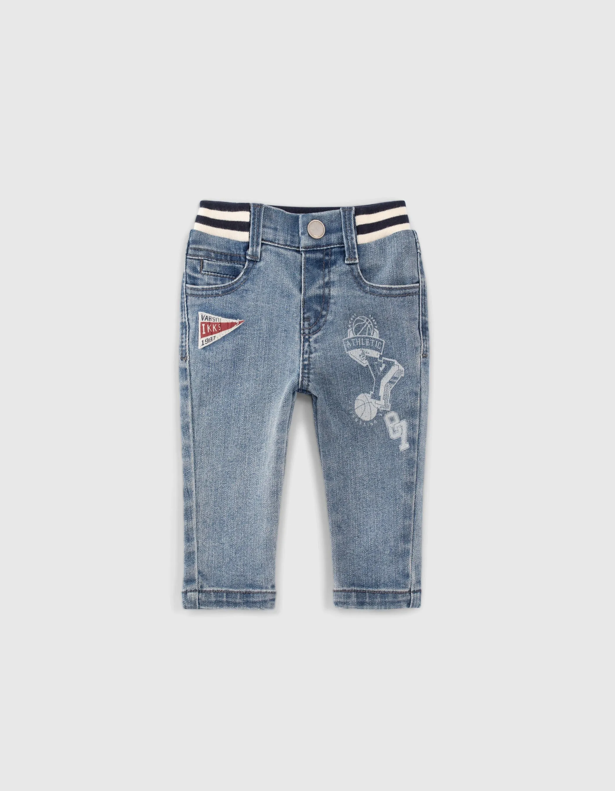 Baby boys' blue jeans and ribbed waistband belt