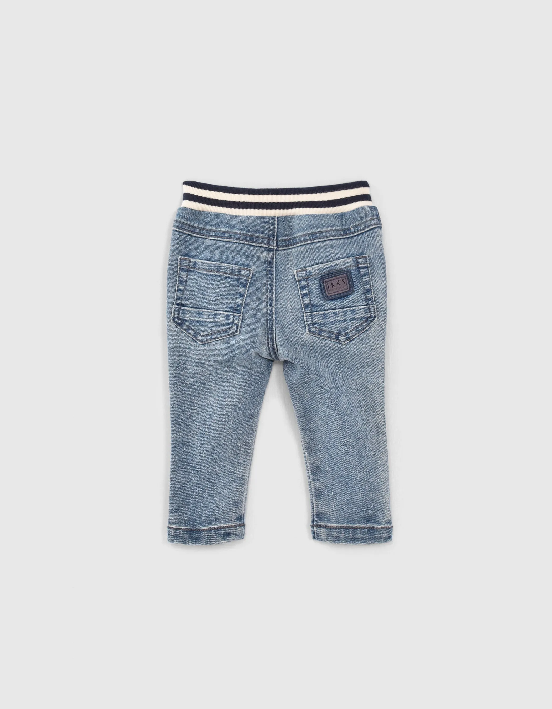 Baby boys' blue jeans and ribbed waistband belt