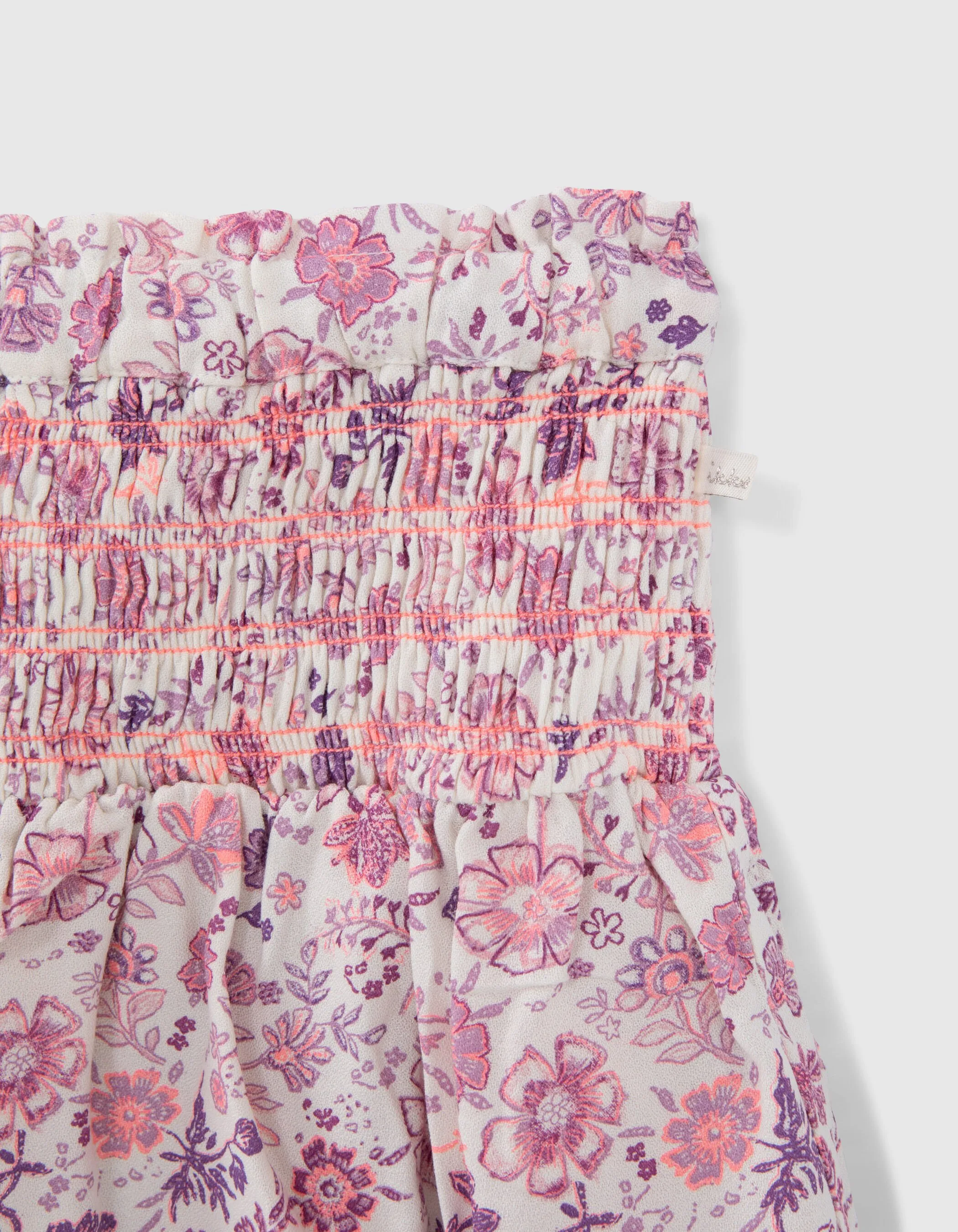 Off-White Skirt with Lilac Floral Print for Girls