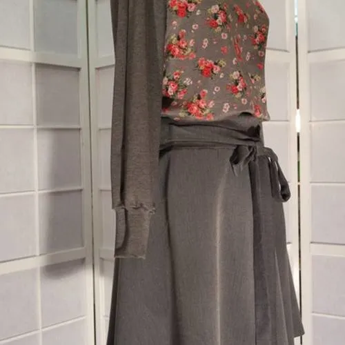 Grey A-Line Elastic Waist Skirt