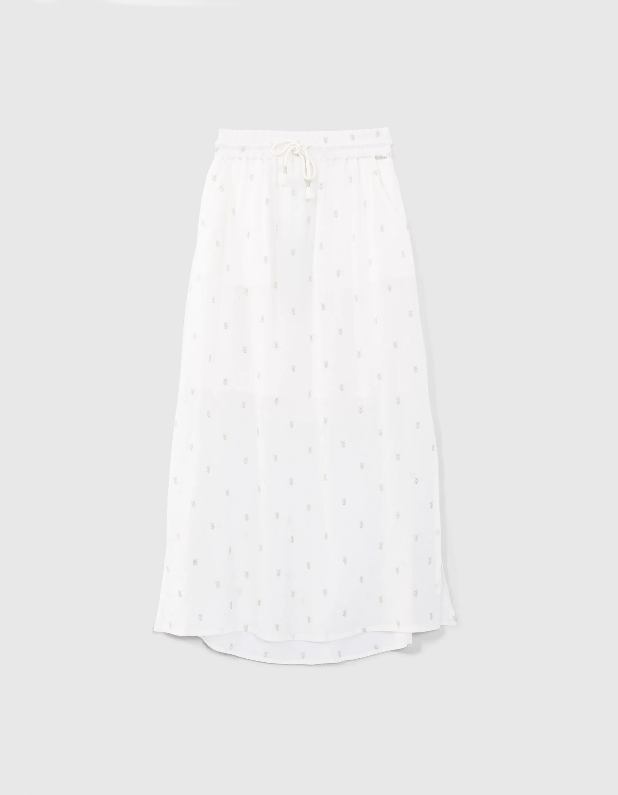 Off-White Long Skirt with Golden Embroidery for Girls