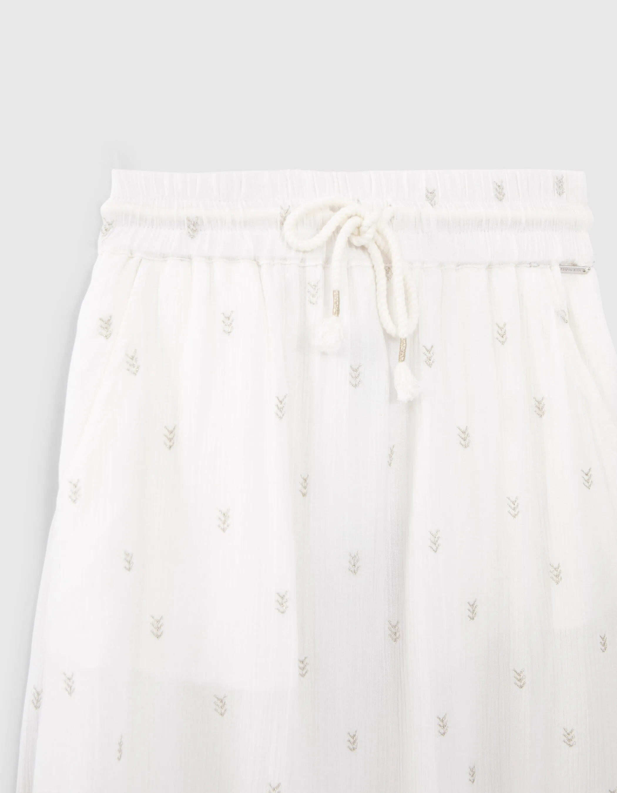 Off-White Long Skirt with Golden Embroidery for Girls