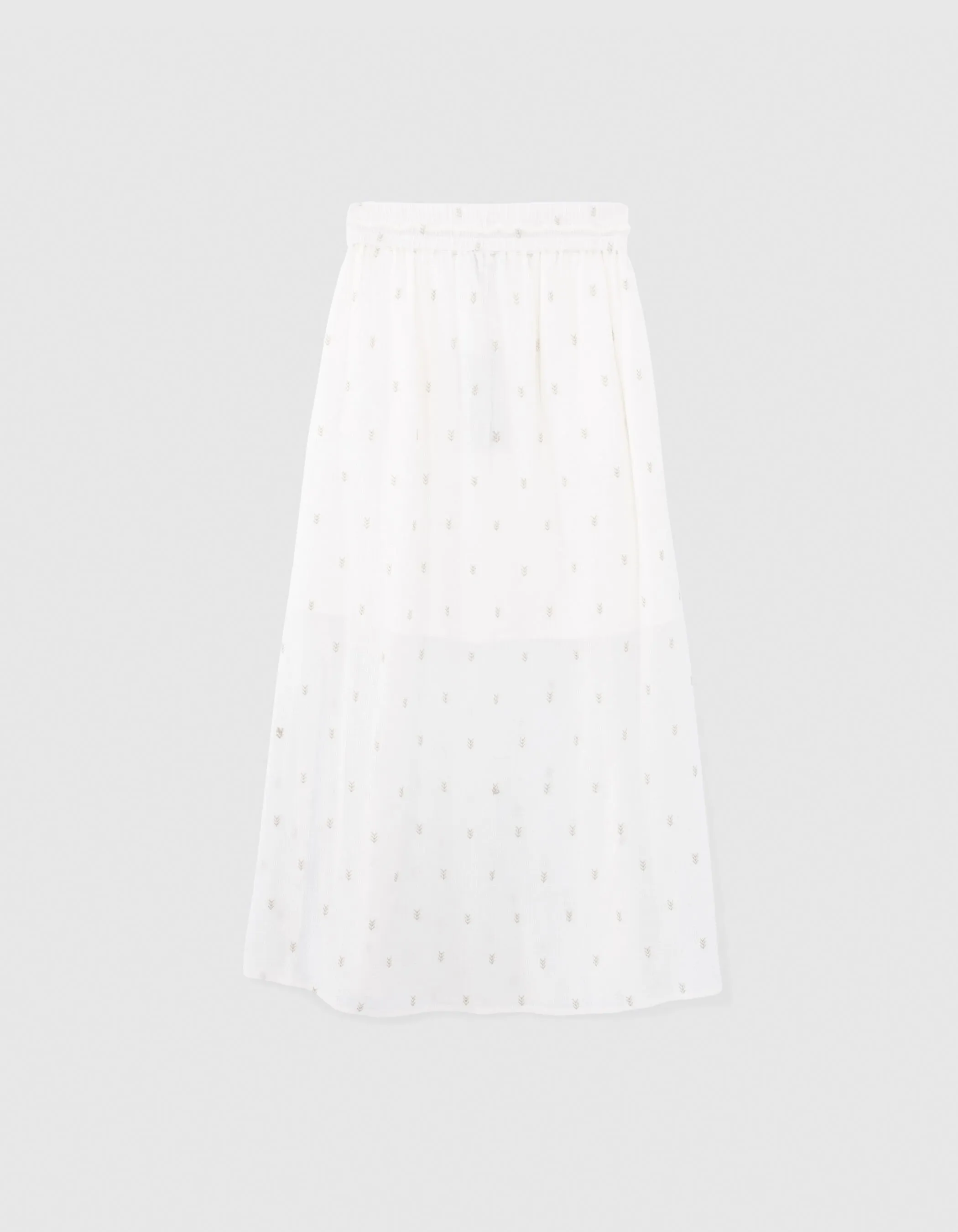 Off-White Long Skirt with Golden Embroidery for Girls