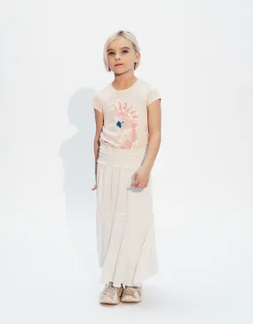 Elegant Smocked Waist Off-White Lace Maxi Skirt for Girls