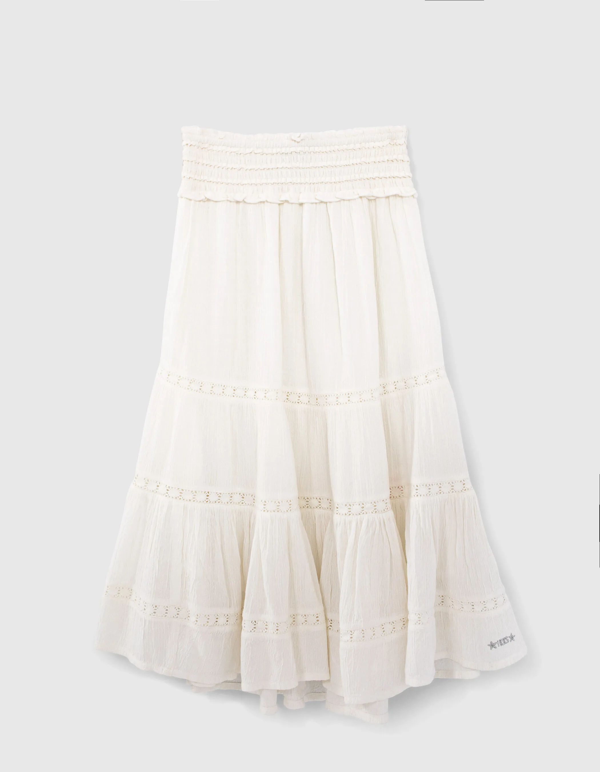 Elegant Smocked Waist Off-White Lace Maxi Skirt for Girls