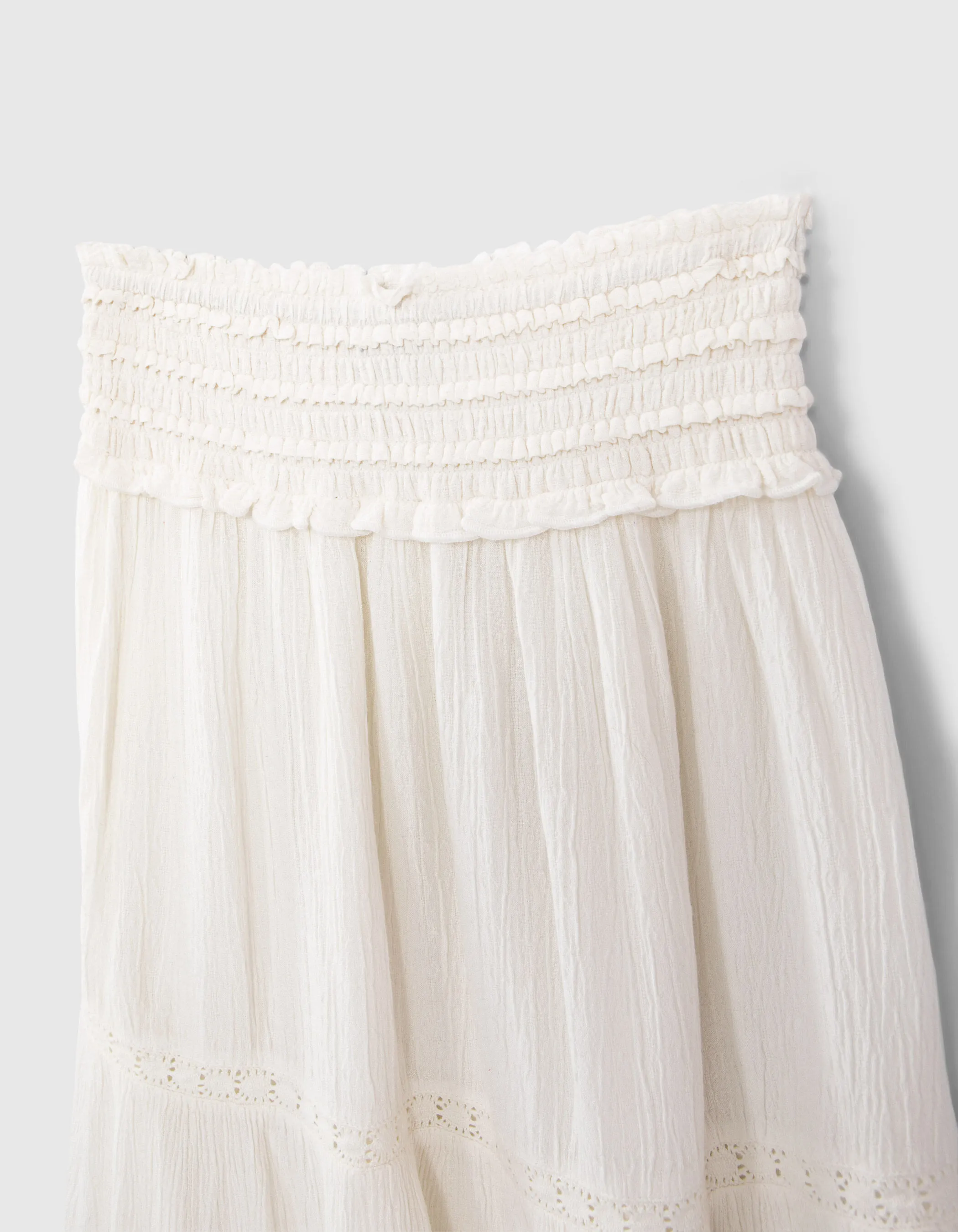 Elegant Smocked Waist Off-White Lace Maxi Skirt for Girls