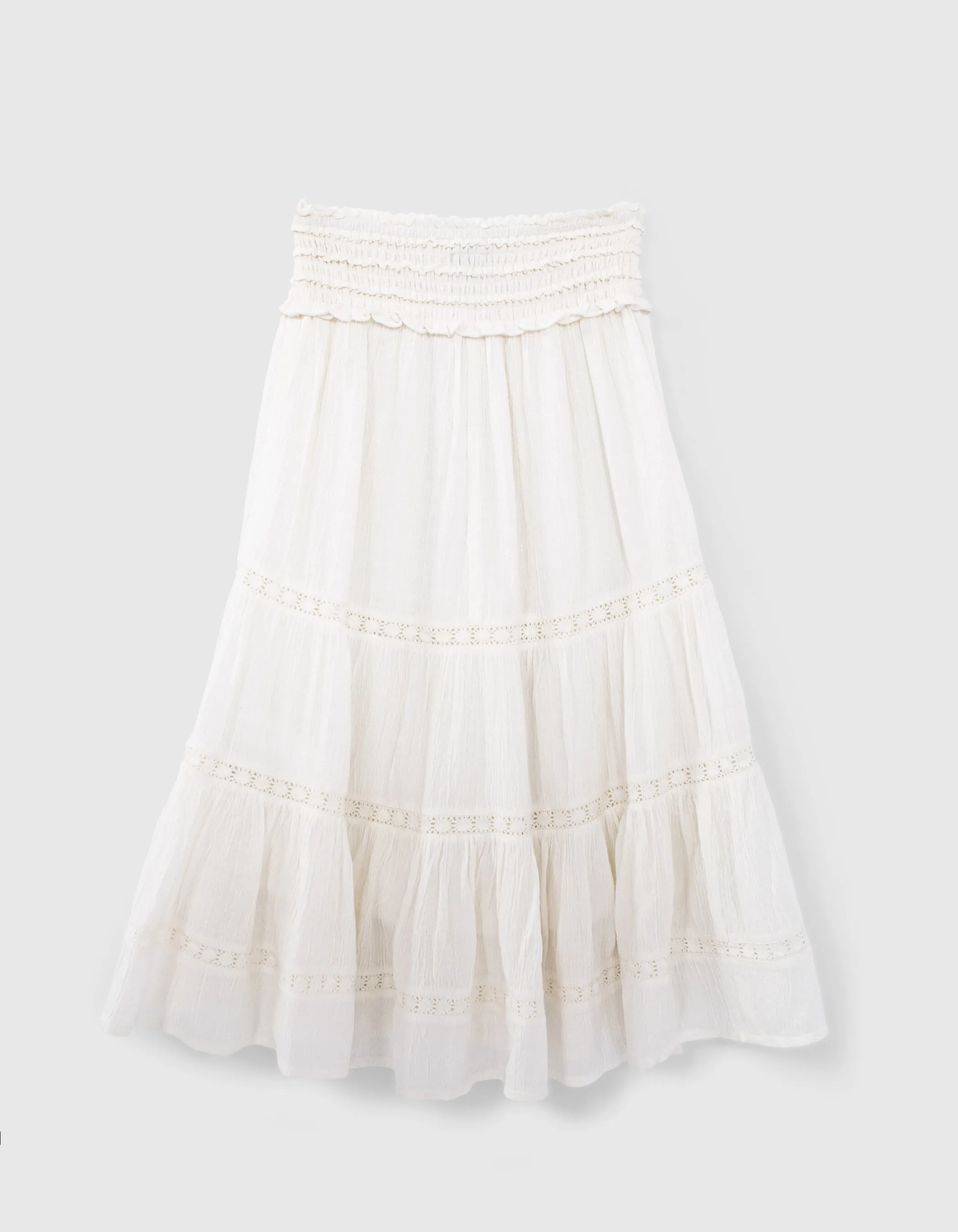 Elegant Smocked Waist Off-White Lace Maxi Skirt for Girls