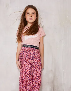 Girl's Pleated Floral Printed Long Skirt