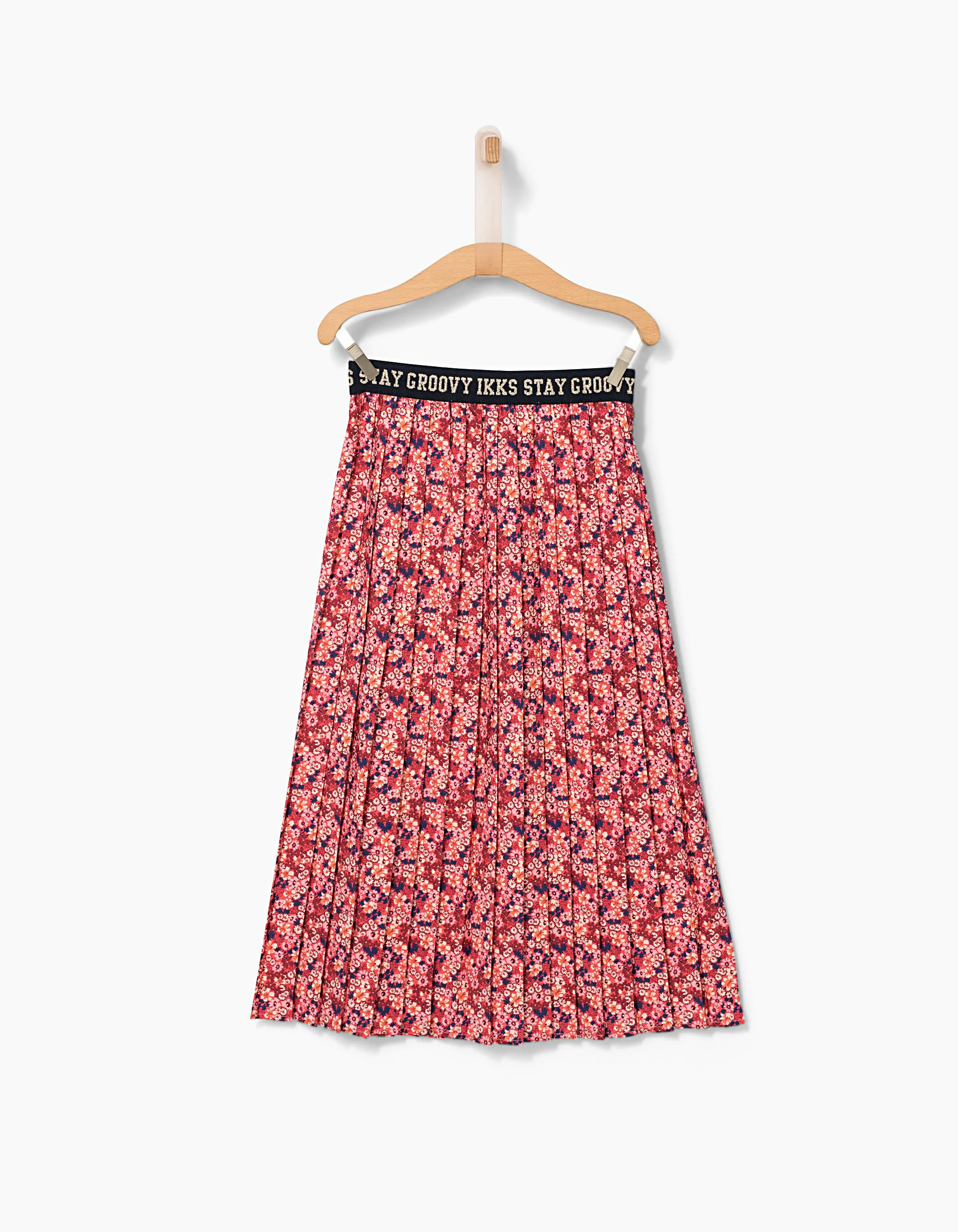 Girl's Pleated Floral Printed Long Skirt