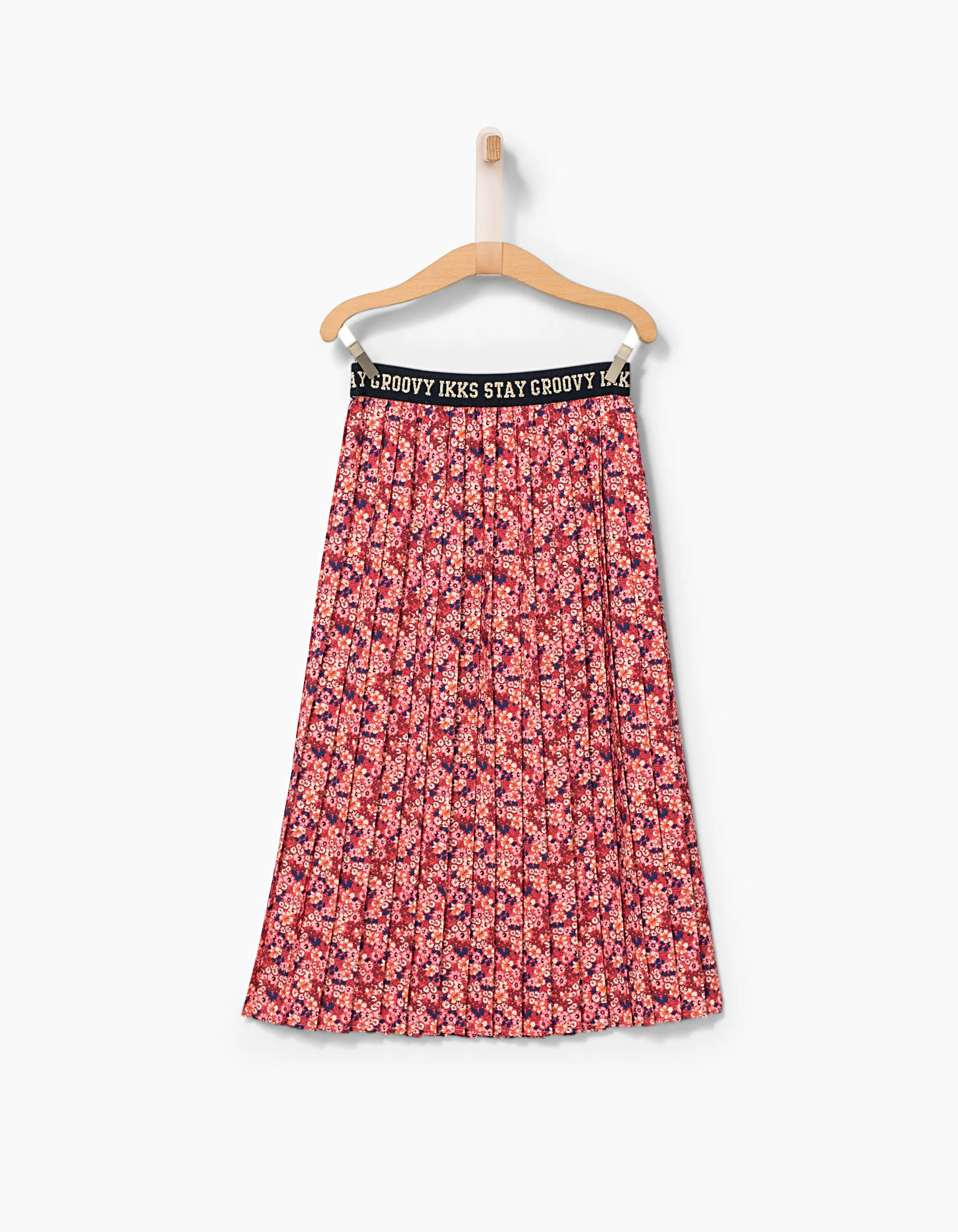 Girl's Pleated Floral Printed Long Skirt