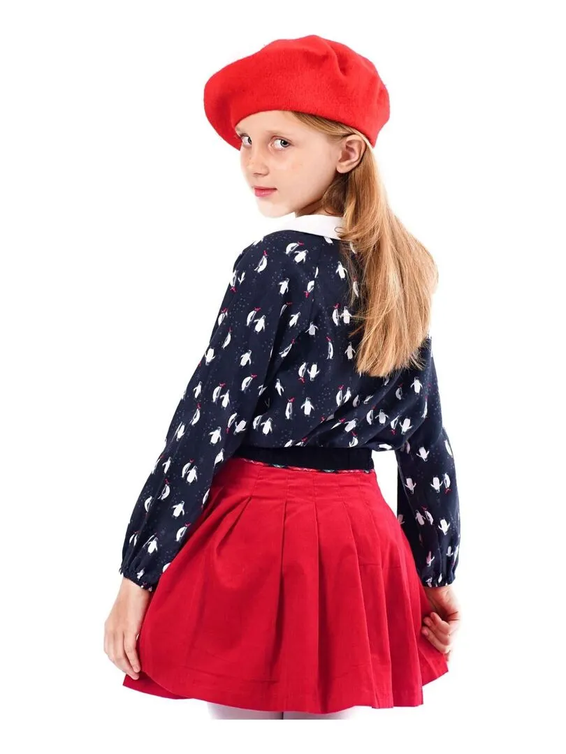 Red Velvet Pleated Christmas Skirt for Girls - London - 'La Faute a Voltaire' - Red