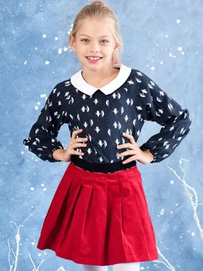 Red Velvet Pleated Christmas Skirt for Girls - London - 'La Faute a Voltaire' - Red