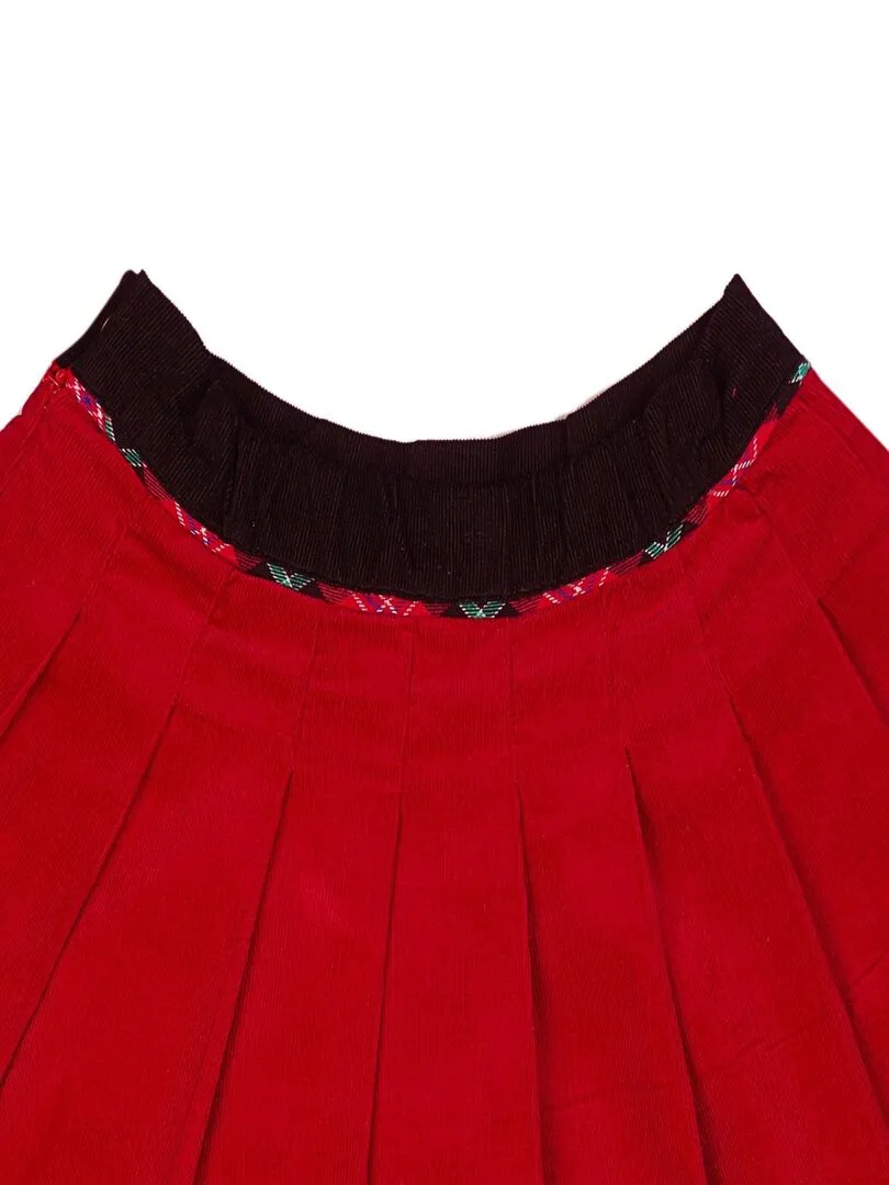 Red Velvet Pleated Christmas Skirt for Girls - London - 'La Faute a Voltaire' - Red