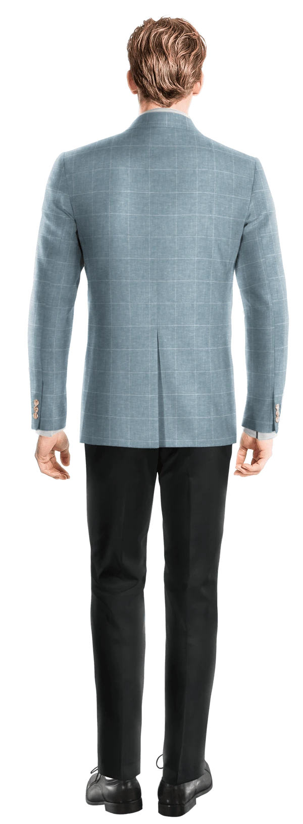 Light Blue Checkered Cotton-Linen Jacket