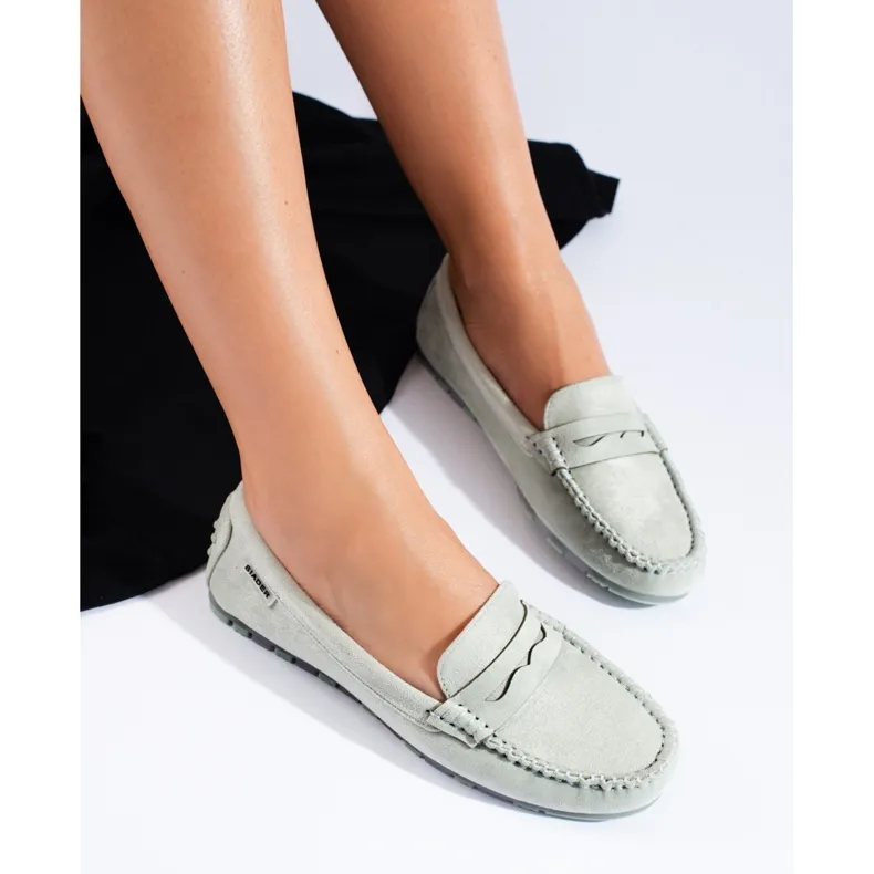 Light green suede women's moccasins by Shelovet