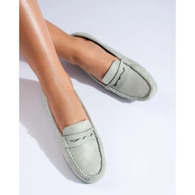 Light green suede women's moccasins by Shelovet