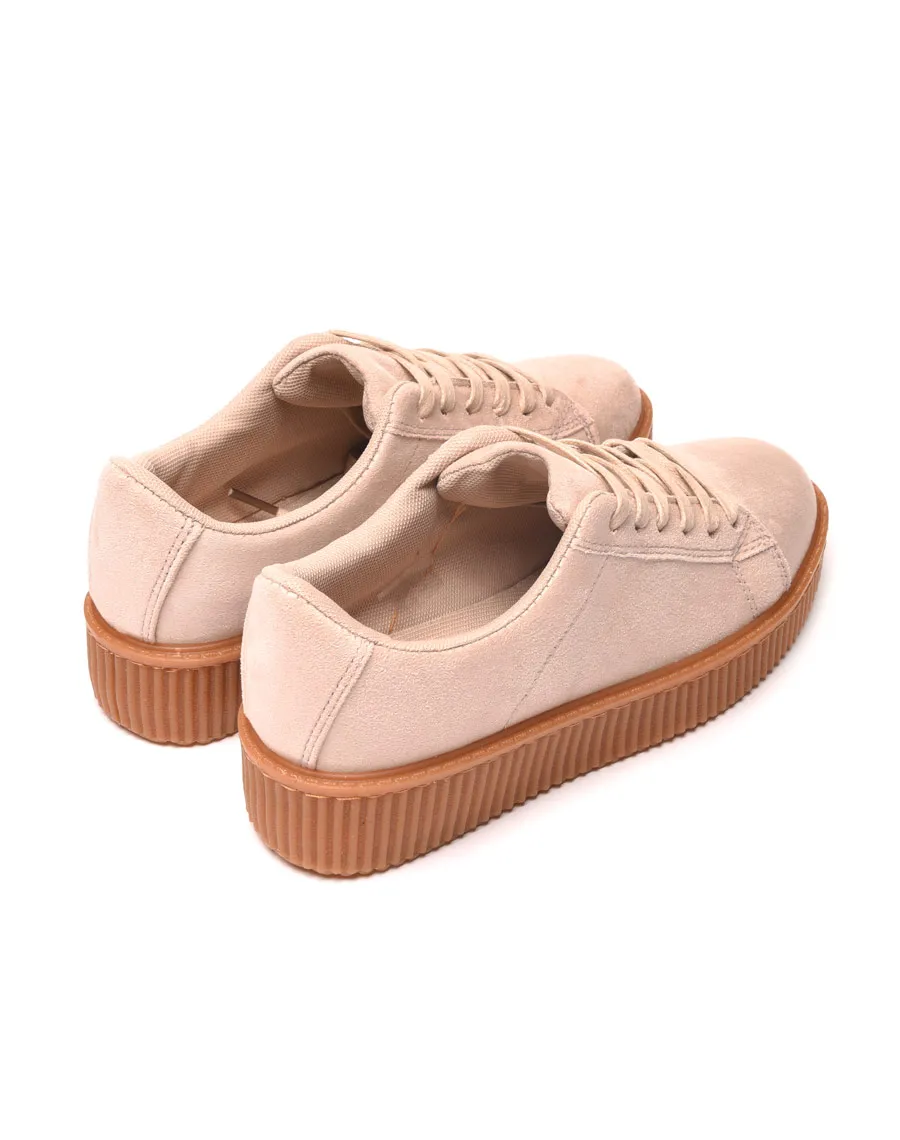 Light pink suede effect sneakers with chunky sole.