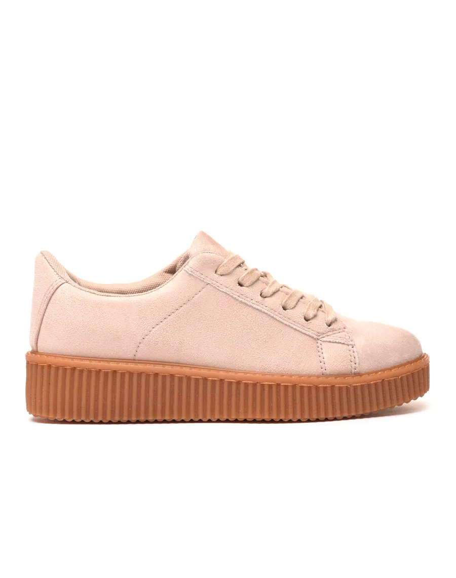 Light pink suede effect sneakers with chunky sole.