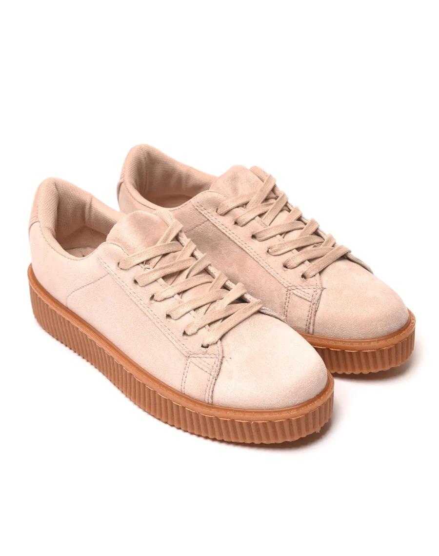 Light pink suede effect sneakers with chunky sole.