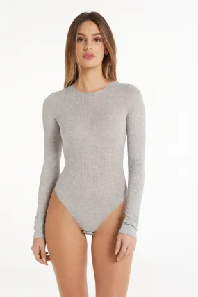 Long Sleeve Ribbed Viscose Crew Neck Bodysuit - Tezenis.