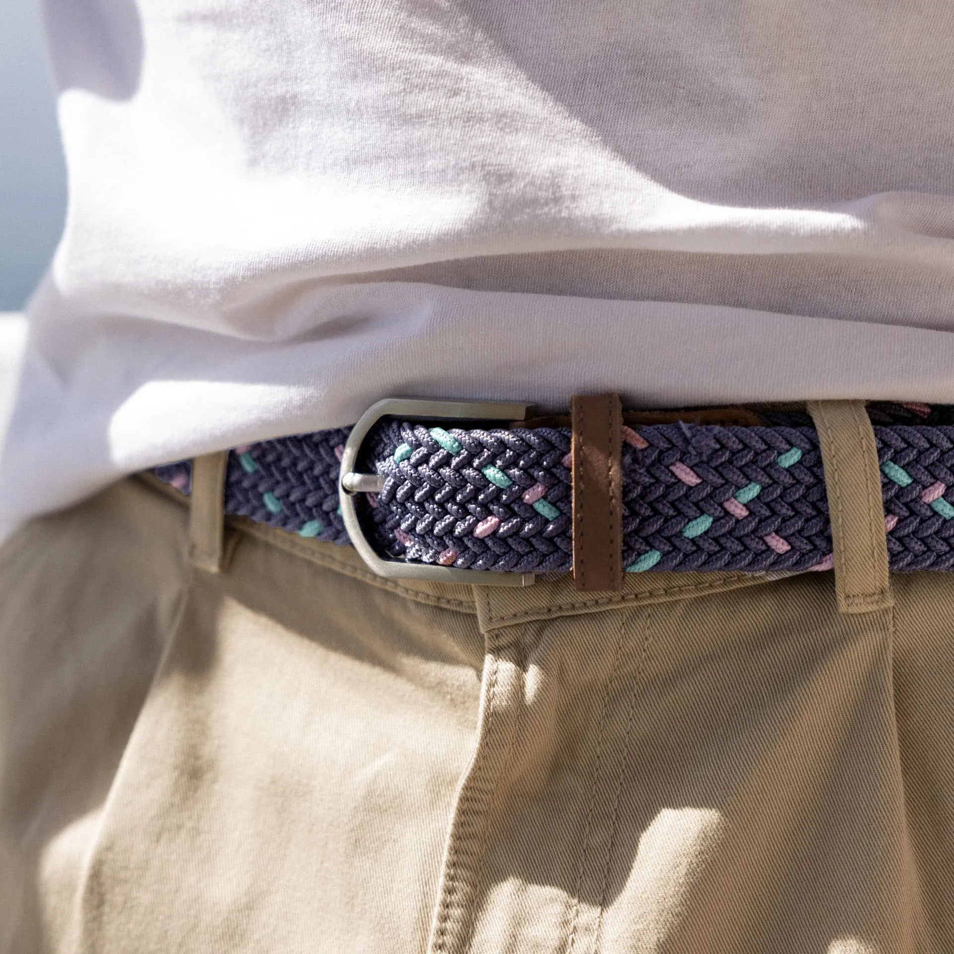 Marine Blue and Pink Fabric Belt - FAGUO