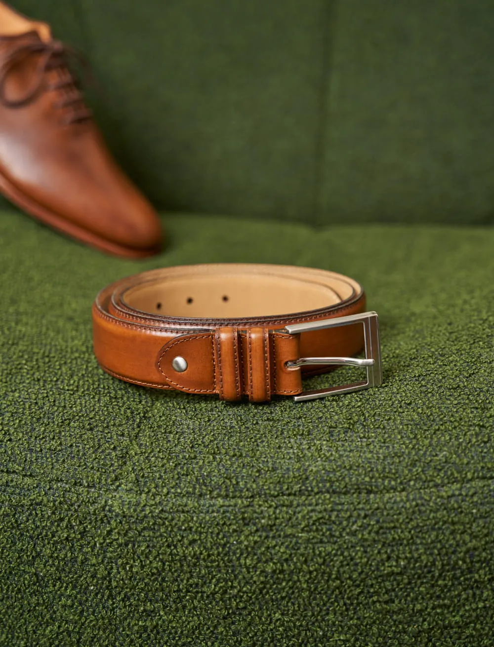 men's cognac patina leather belt