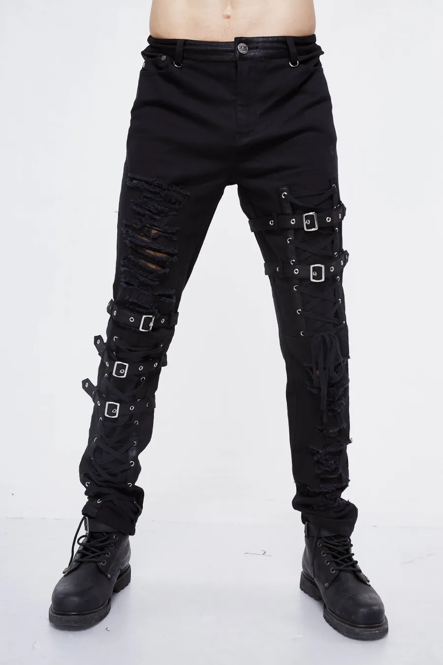 Men's Gothic Pants by DEVIL FASHION with Ripped Effects