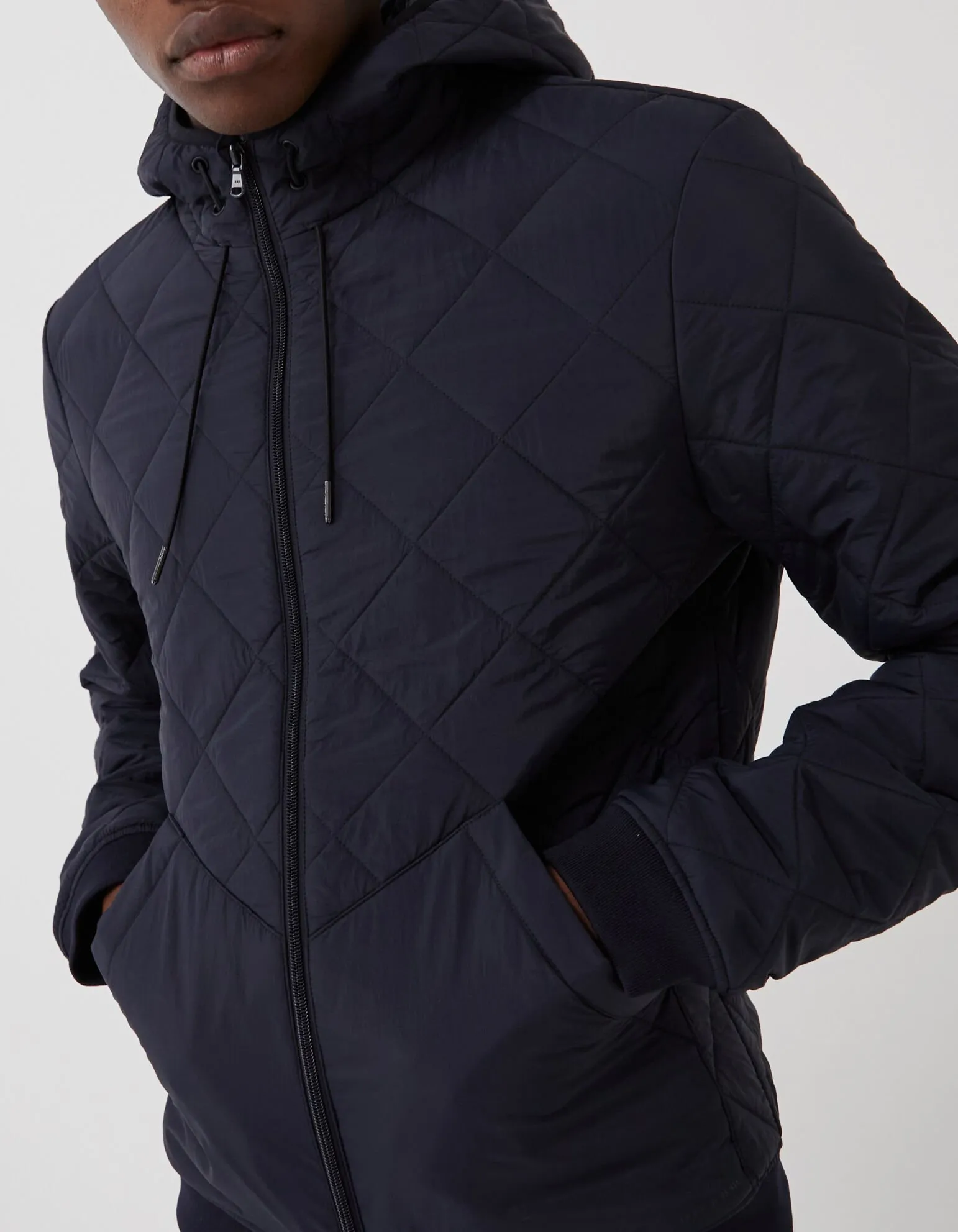 Men's Navy Quilted Hooded Inner Jacket