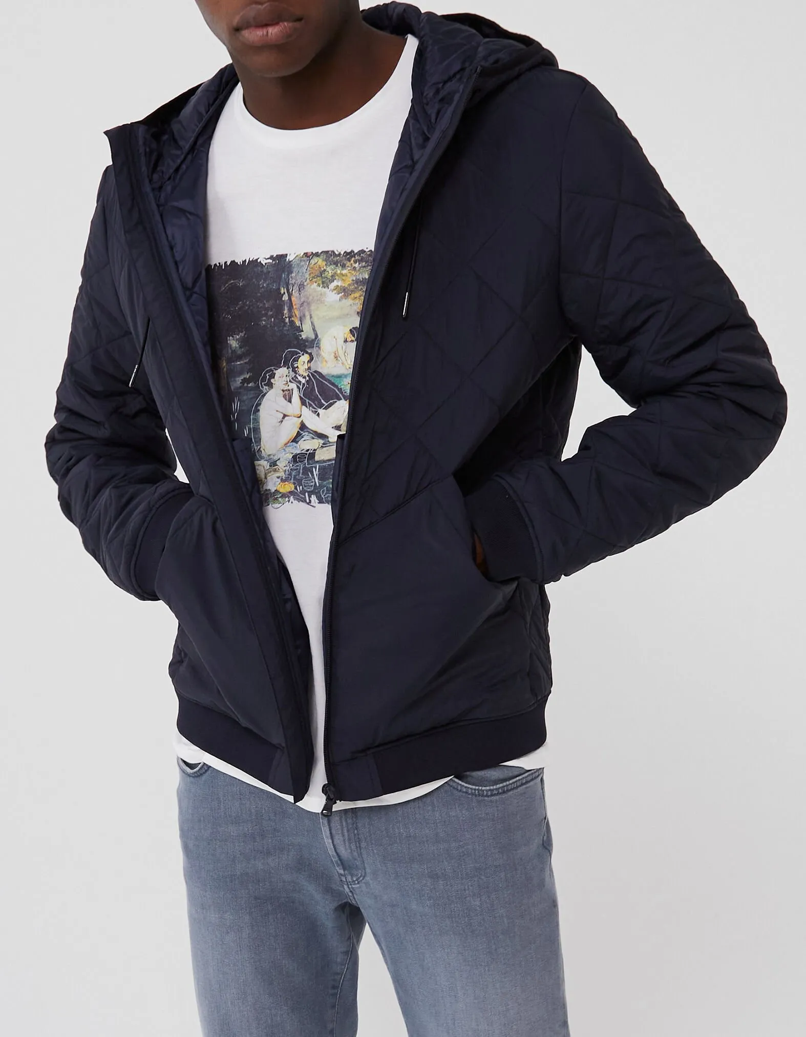 Men's Navy Quilted Hooded Inner Jacket