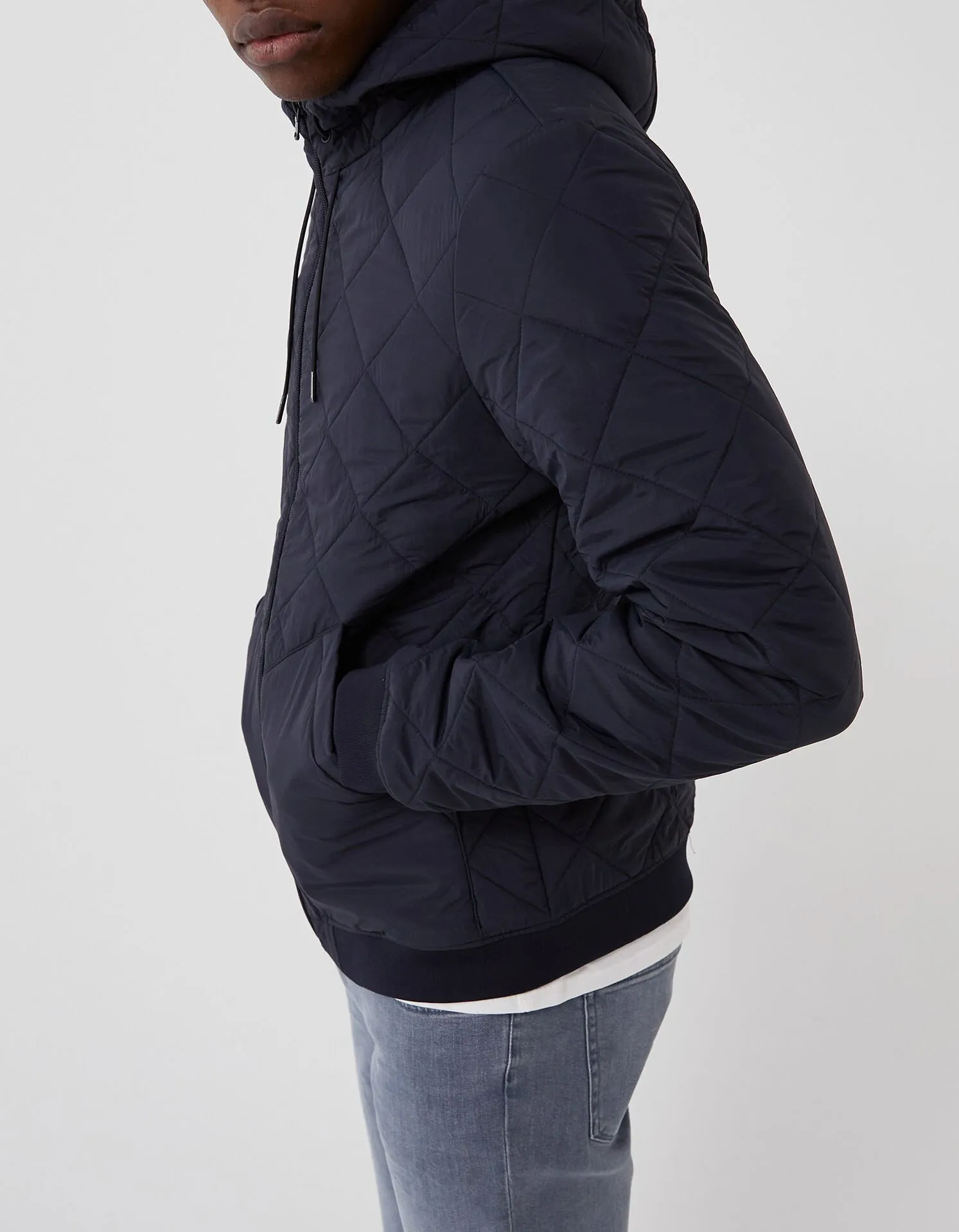 Men's Navy Quilted Hooded Inner Jacket