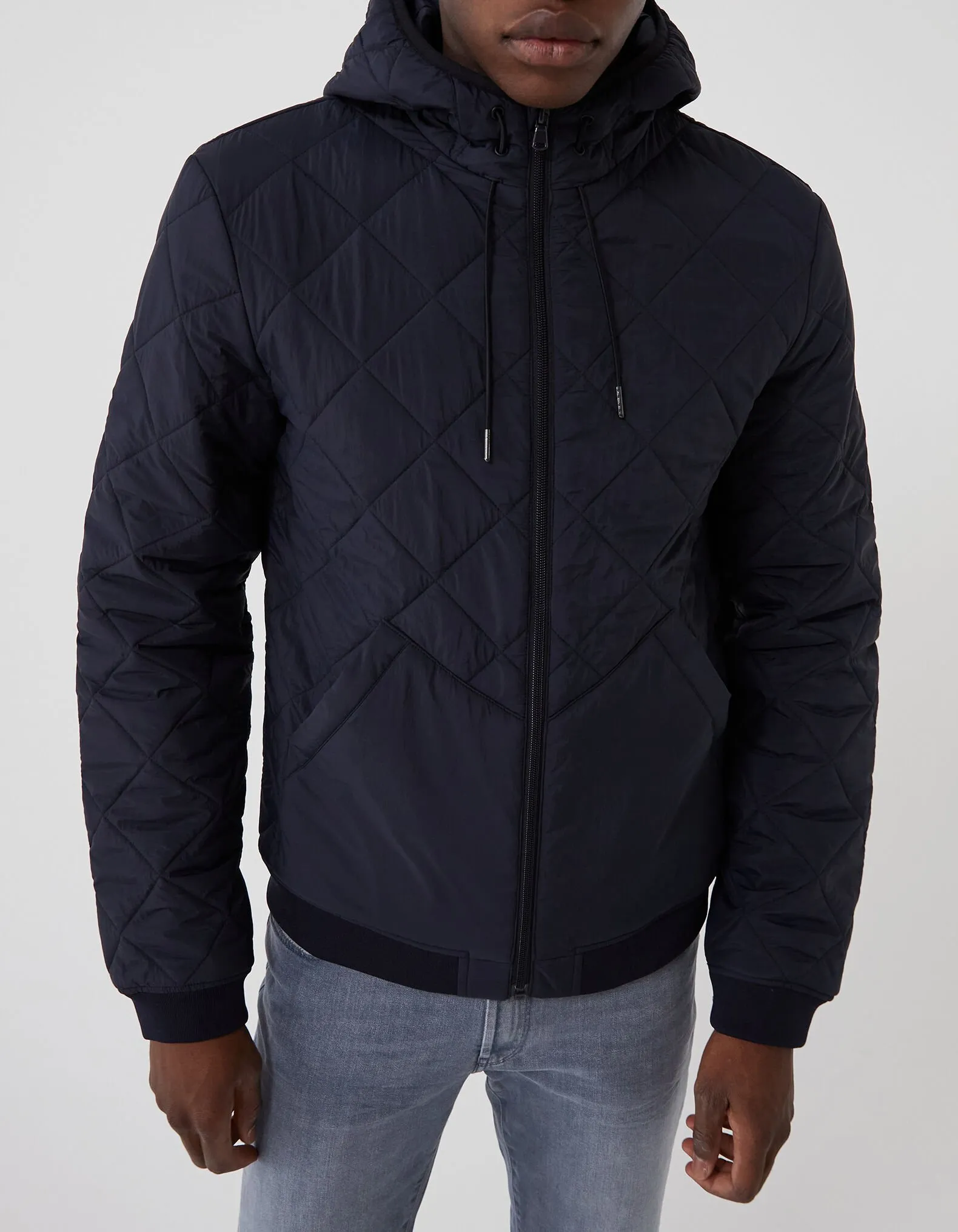 Men's Navy Quilted Hooded Inner Jacket