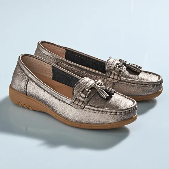 Metallic Gray Loafers