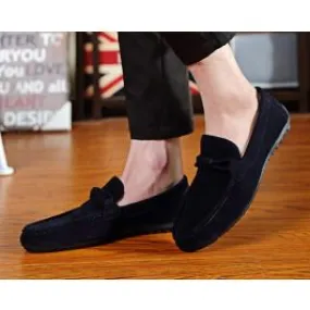 Suede loafers with textile bit for men.