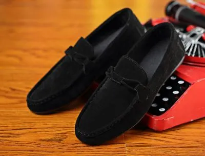 Suede loafers with textile bit for men.