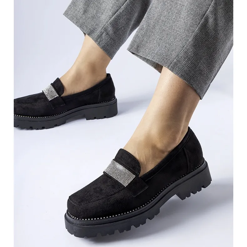 Black eco-suede Nicholls moccasins.