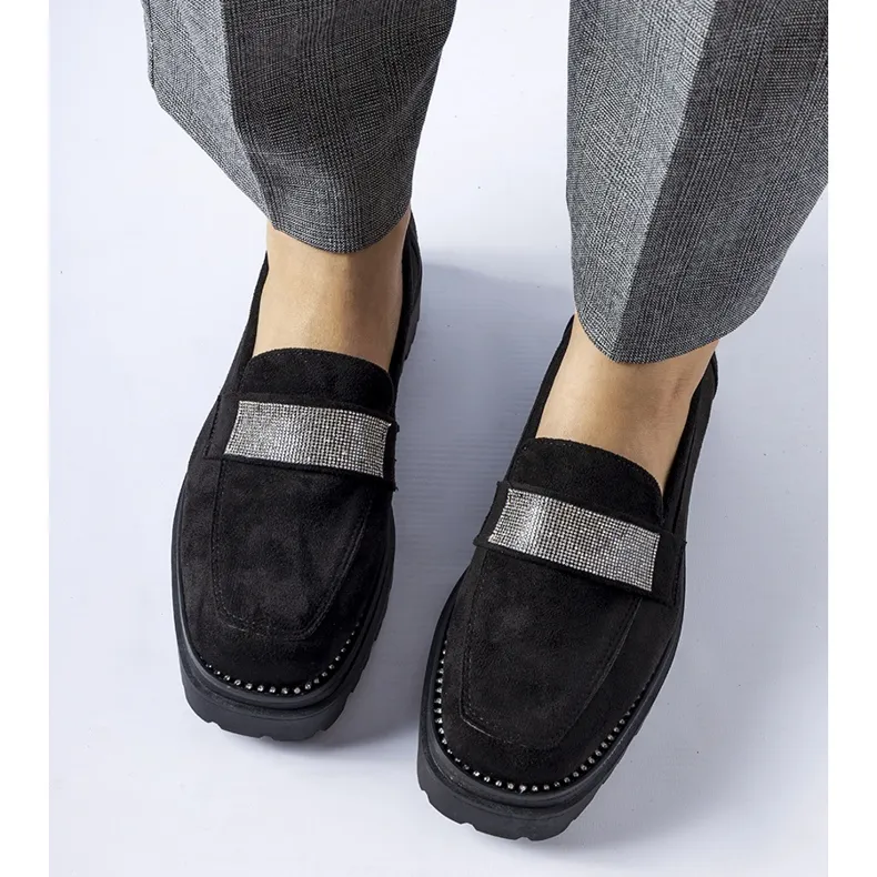 Black eco-suede Nicholls moccasins.