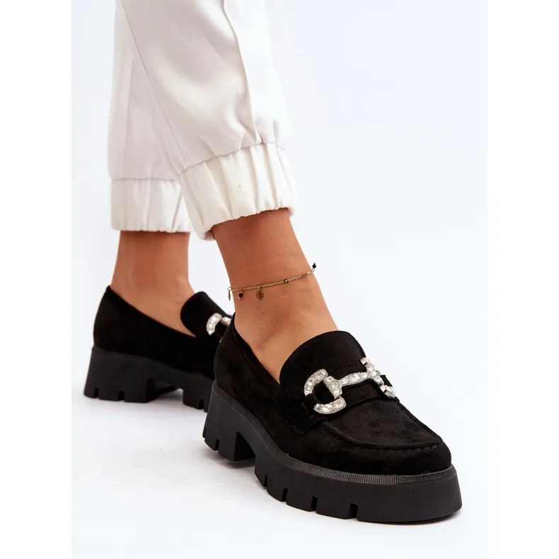 Ellise Black Women's Loafers with Decoration - Black