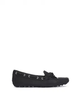 Mocassins femmes nubuck noir cordon cuir