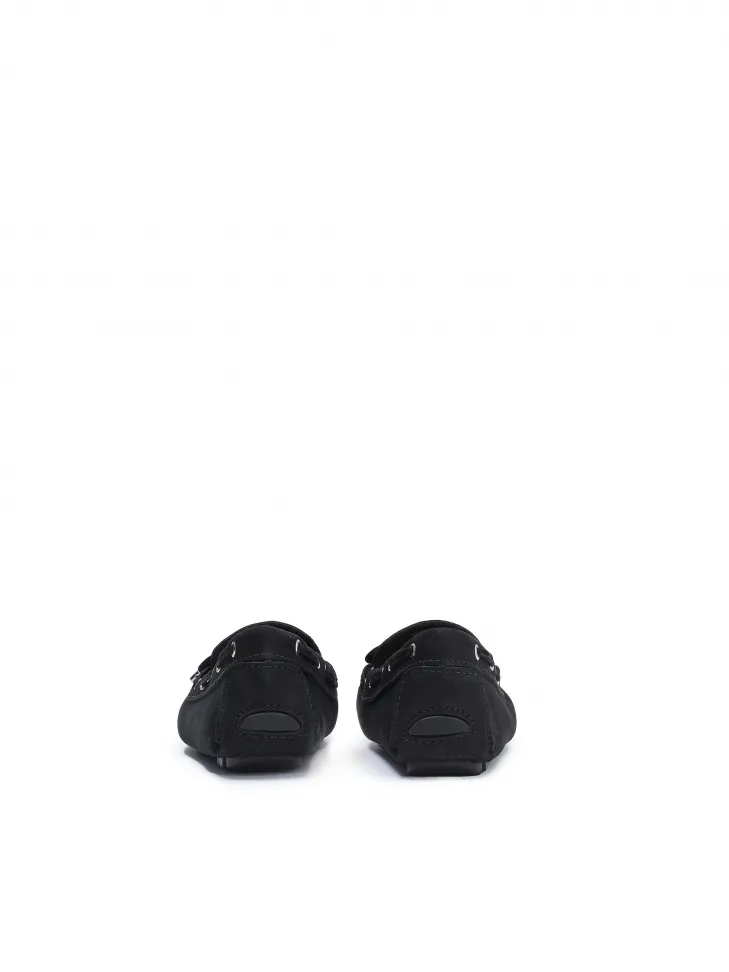 Mocassins femmes nubuck noir cordon cuir