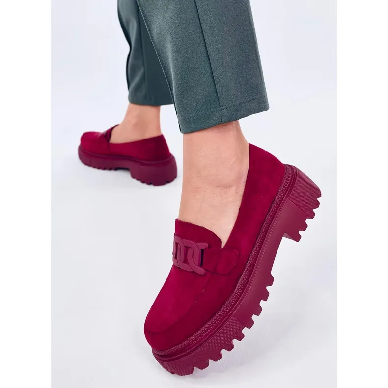 Platform Loafers Leena Bordeaux with Red Buckle.